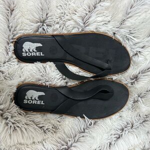 Sorel black leather sandals flip